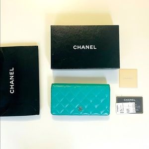 Chanel Yen wallet in rare turquoise blue